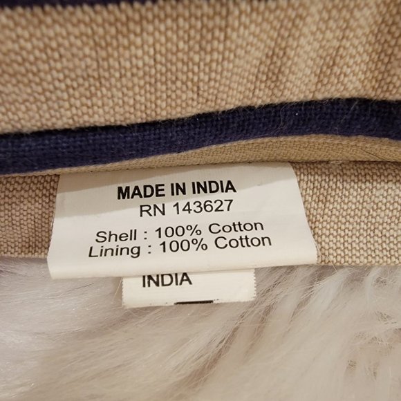 Kim Seybert Sequin Embellished Decorative Cotton Pillow Navy and Linen 13 x 15 - Picture 4 of 4